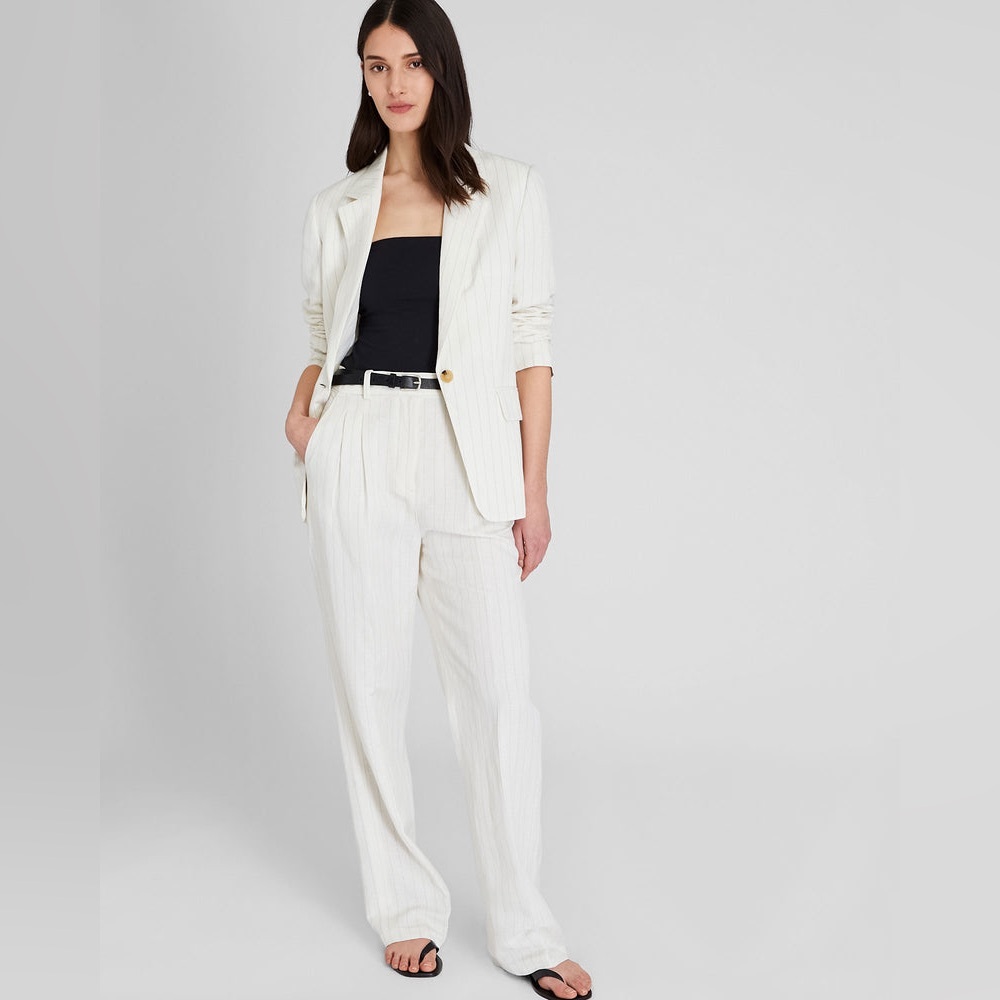 NWT Club Monaco Pinstripe Pleated Linen-Blend Trouser Size 0